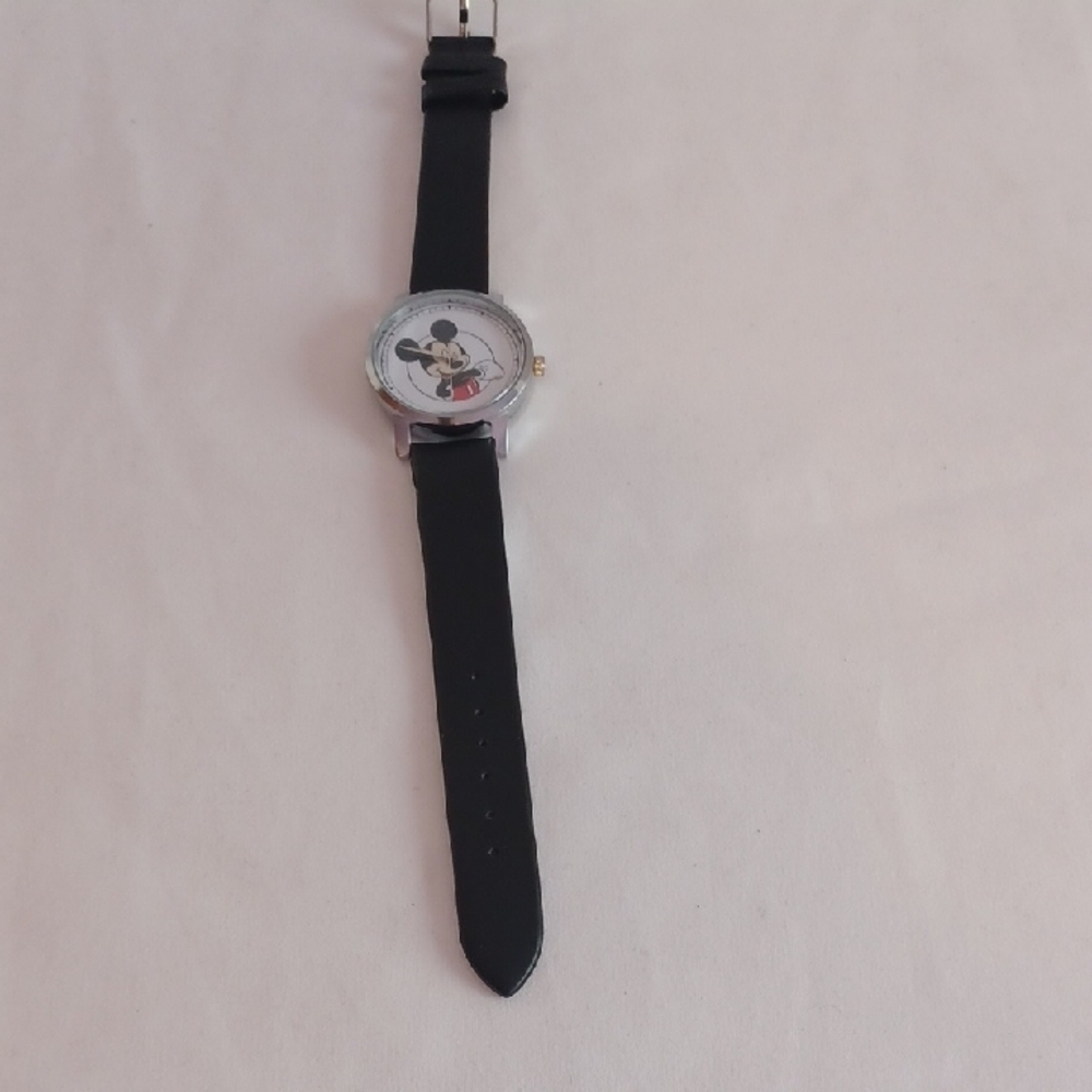 Mickey Mouse Black Faux Leather Strap Watch